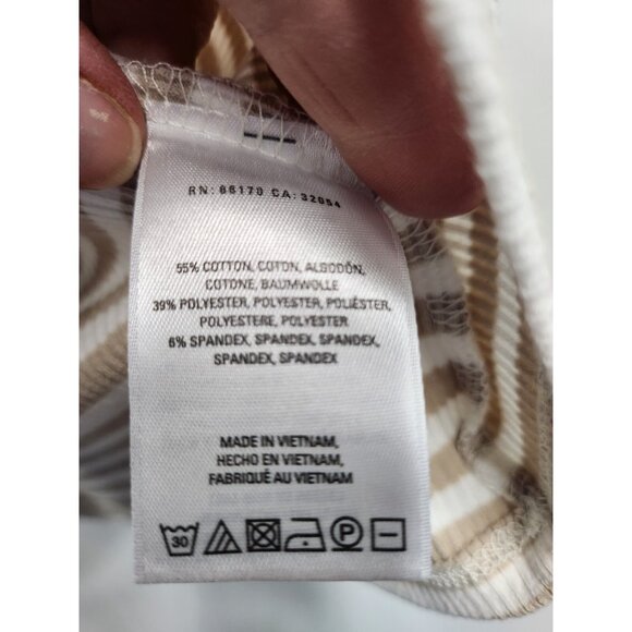 Anthropologie Deletta Womens Top Medium Tan White Striped Off Shoulder Ribbed - Picture 5 of 8